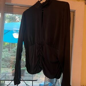 Frame Denim Elegant Black Long Sleeve Blouse